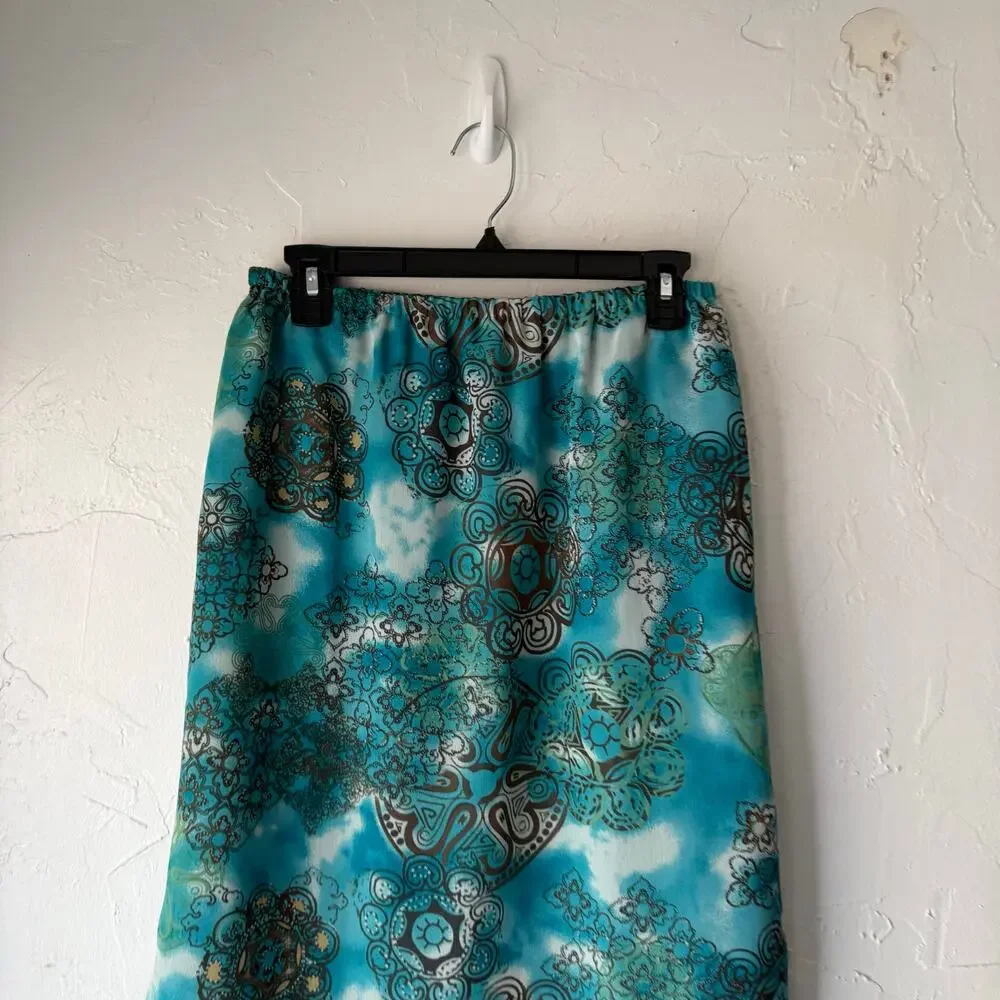 Christopher & Banks Y2k Size Small Green Blue Hippie Peasant Fairy‎ Midi Skirt